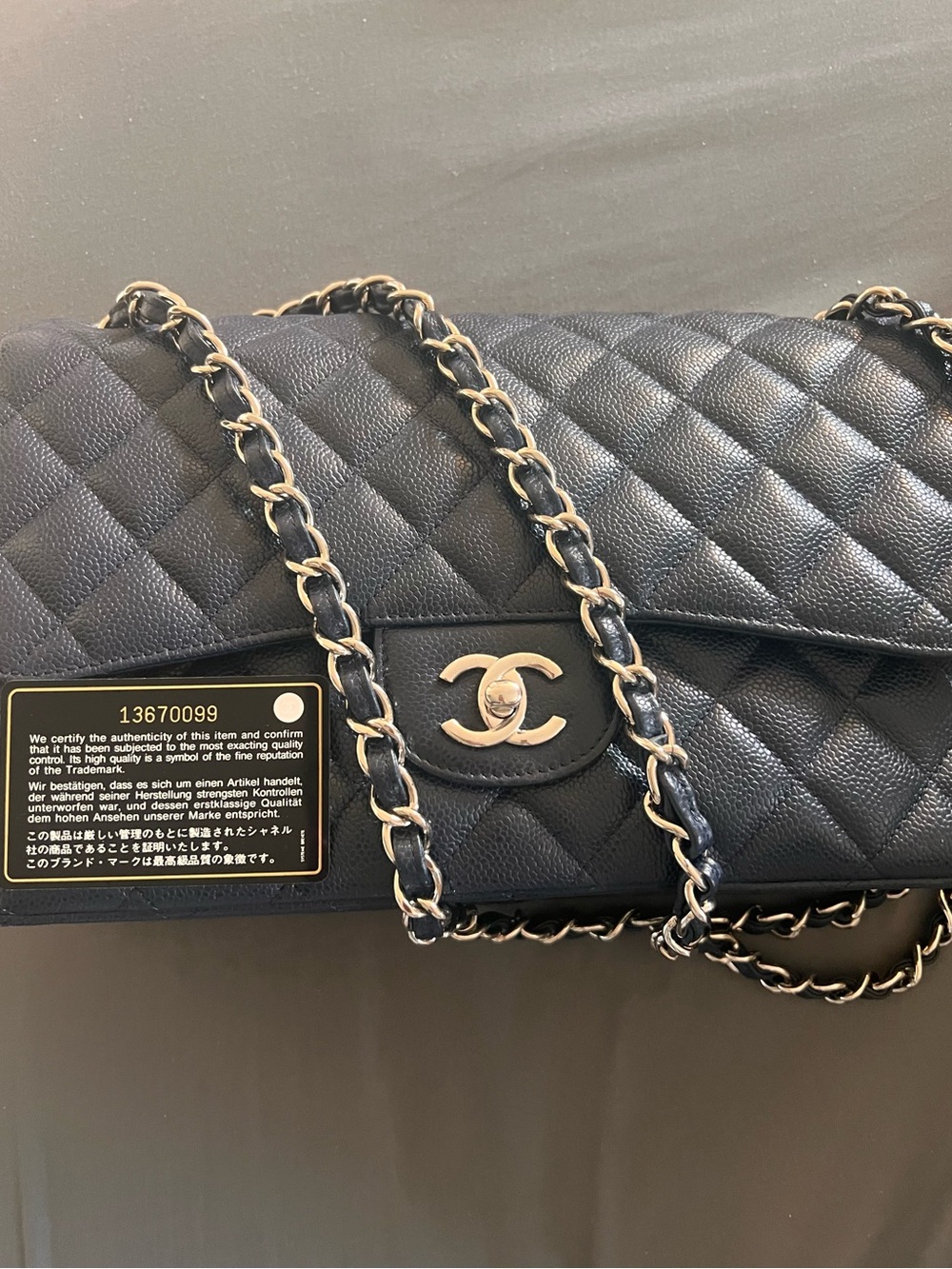 Chanel Jumbo Classic Quilted Double Flap Shoulder Bag - Midnight Blue